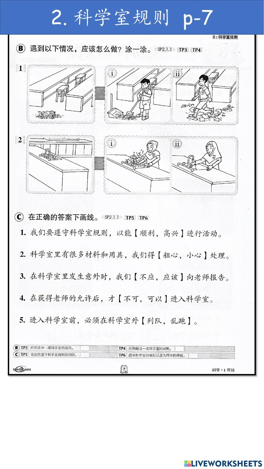 2. 科学室规则 （5,6,7,8, ） - liveworksheet (2）