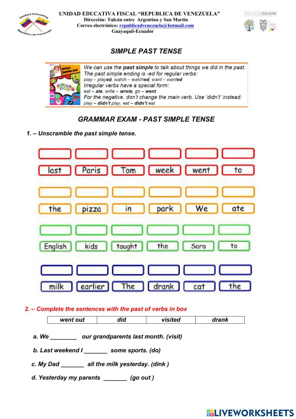 EXAM 5to EGB PAST SIMPLE