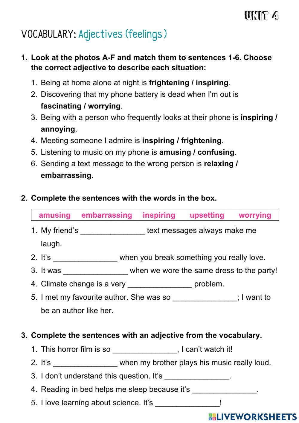 E3 U4 Vocabulary: Adjectives feelings