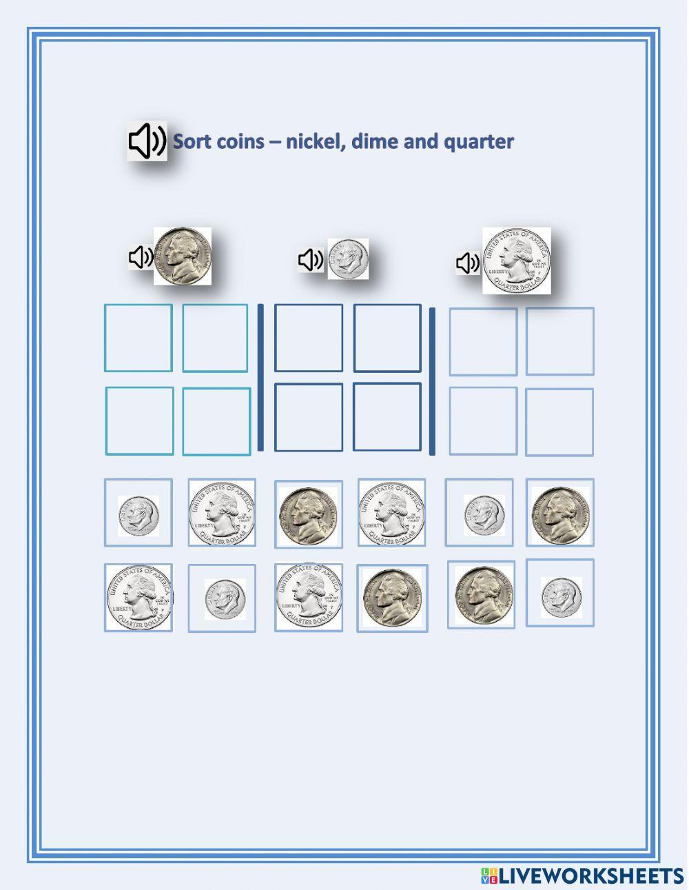 Sorting coin - nickel, dime, quarter -  George