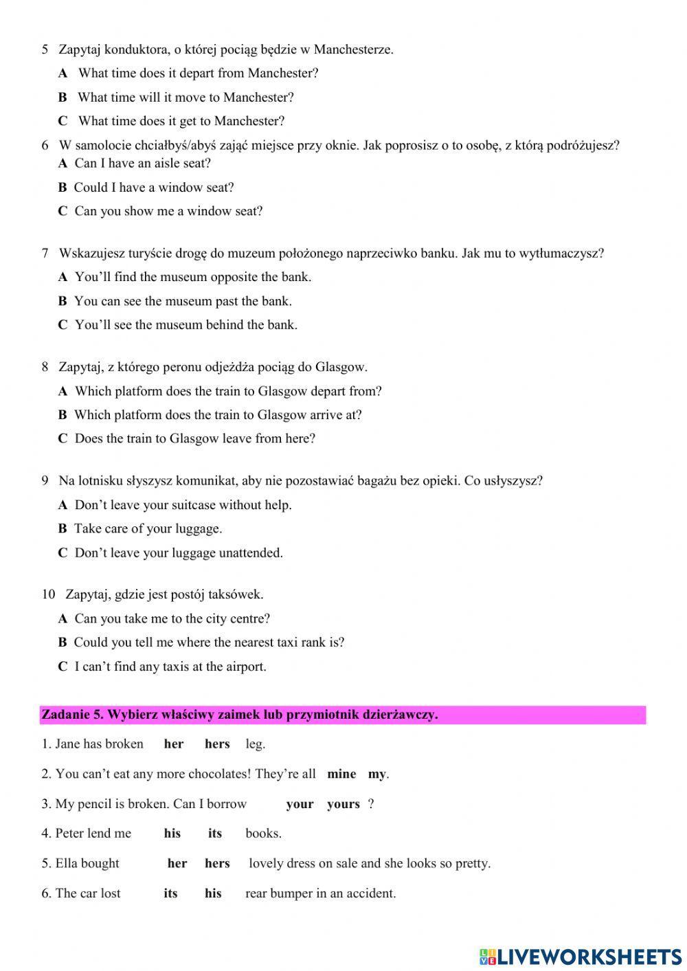 Test (Klasa 7, unit 6) Test (Klasa 7, unit 6)