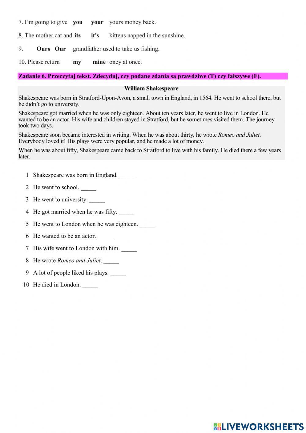 Test (Klasa 7, unit 6) Test (Klasa 7, unit 6)