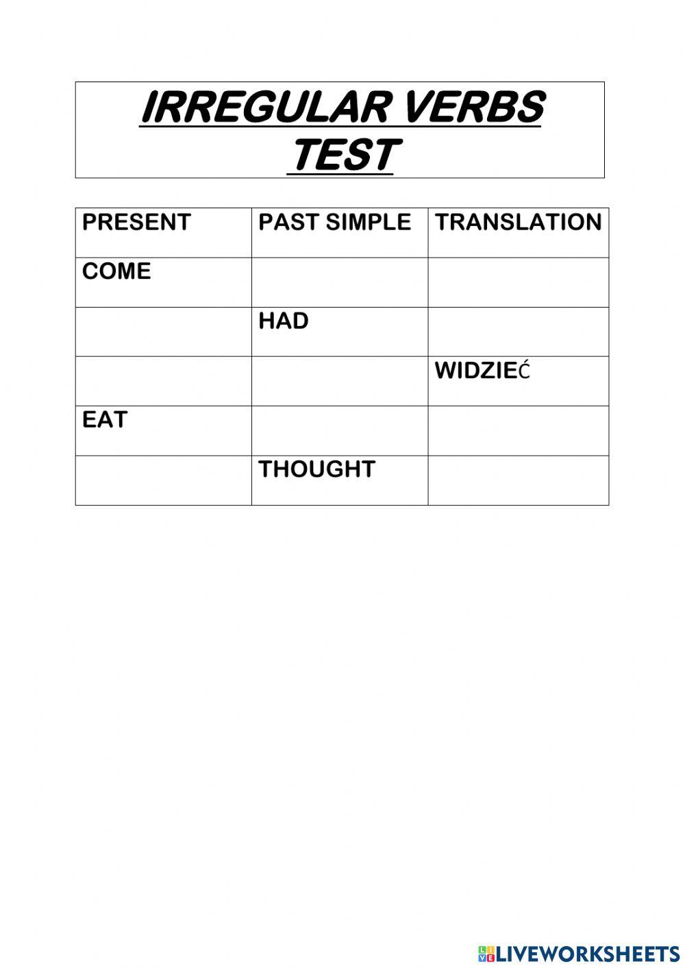 Irregular verbs test