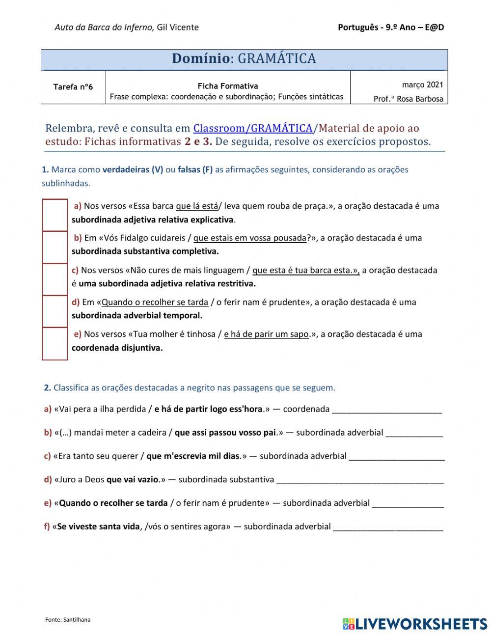 Ficha Formativa Gramática