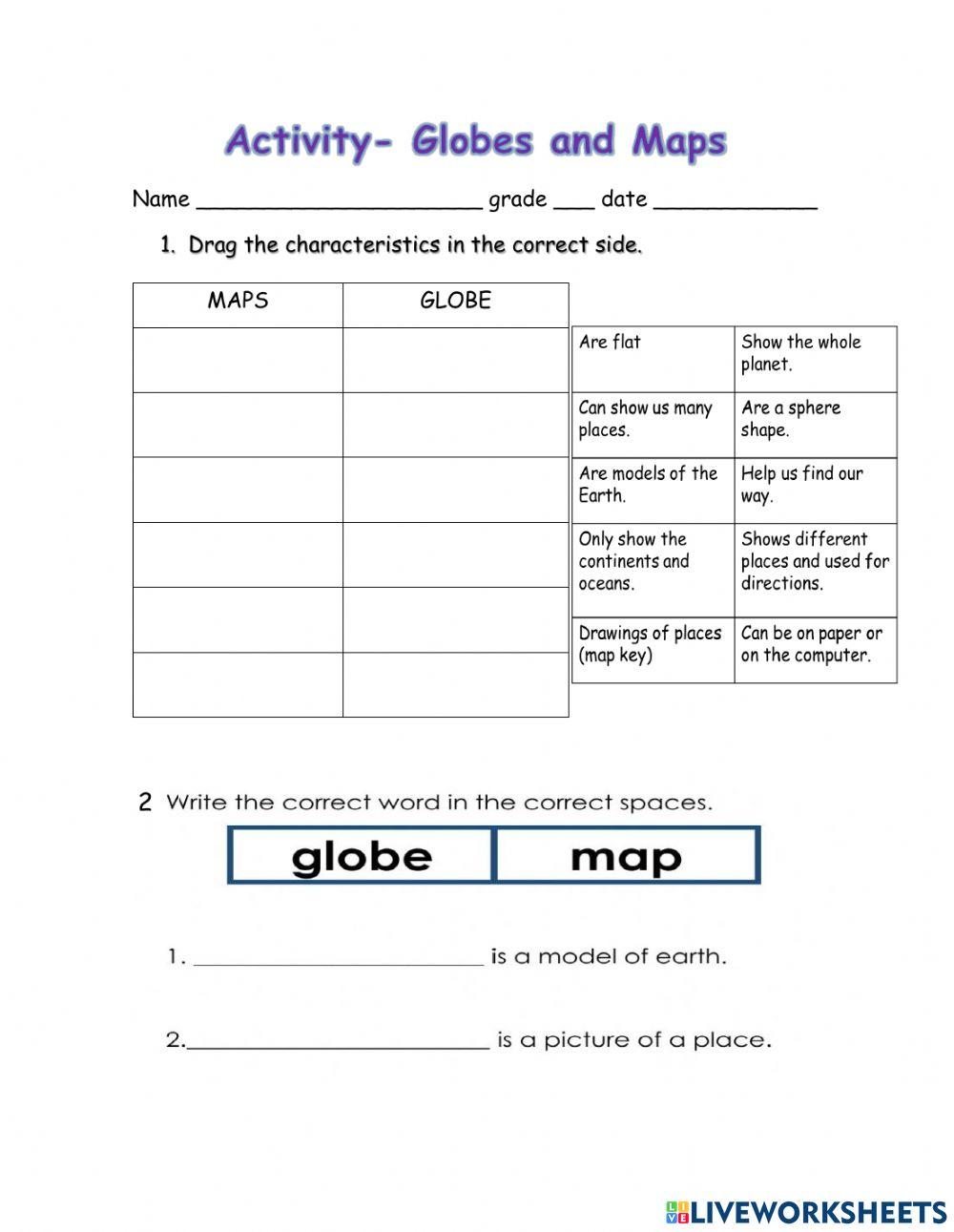 Globe and maps worksheet | Live Worksheets Globe and maps worksheet | Live Worksheets