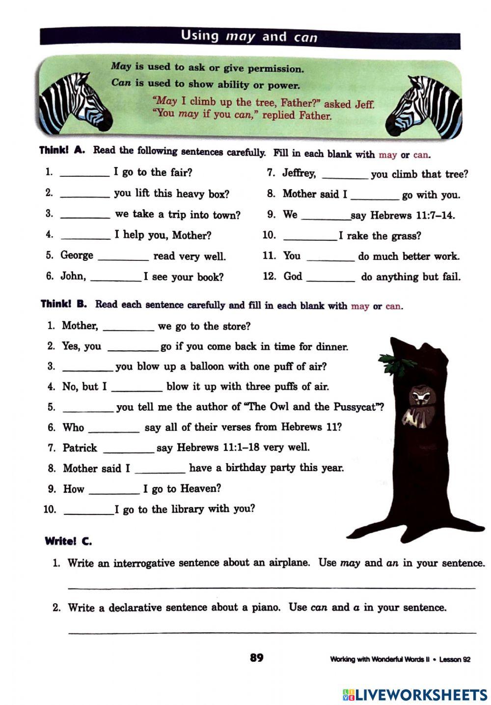 Usage May and Can worksheet | Live Worksheets