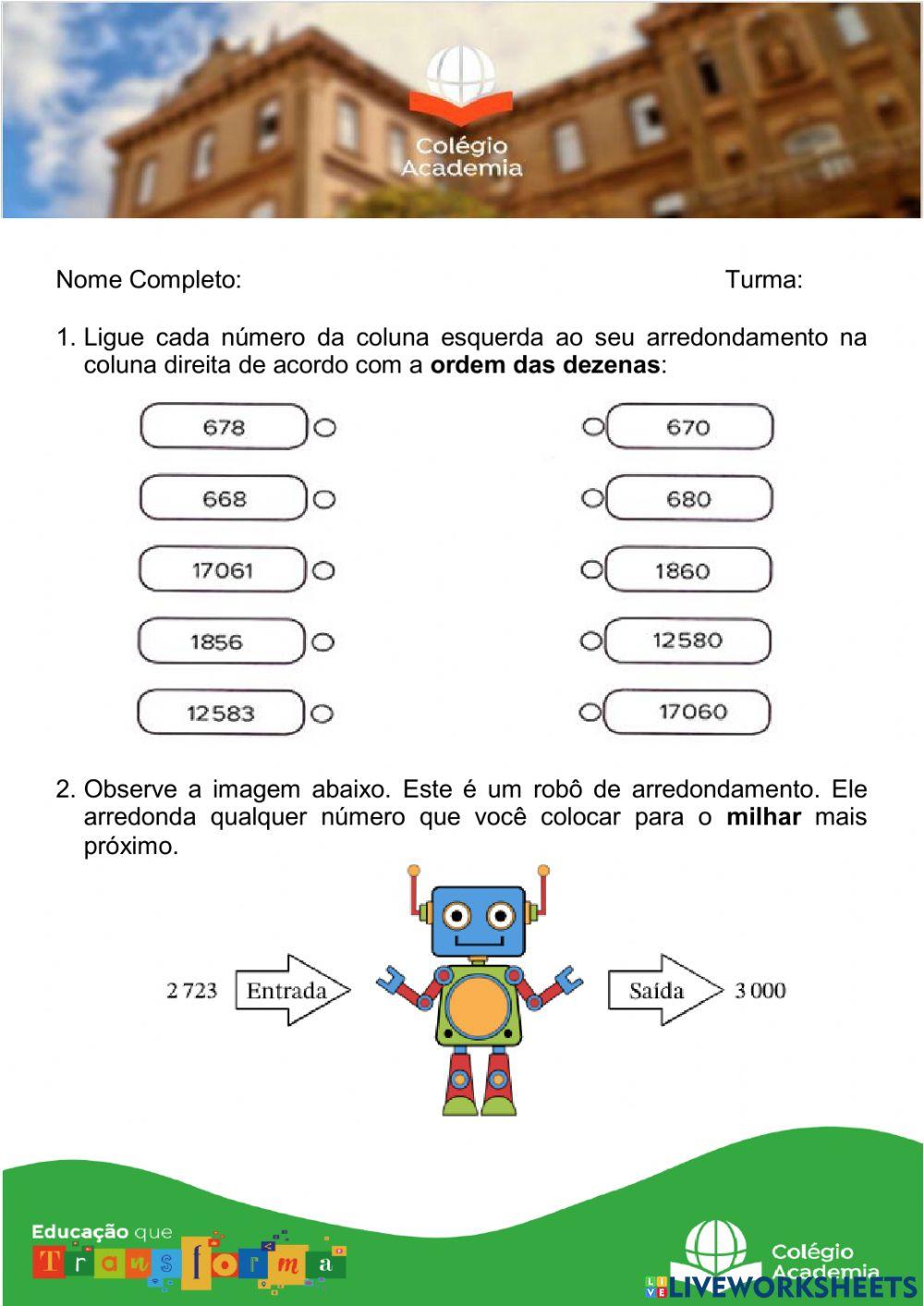 Atividade de Matemática 4º ano - Arredondamento e Comparação de Números Naturais