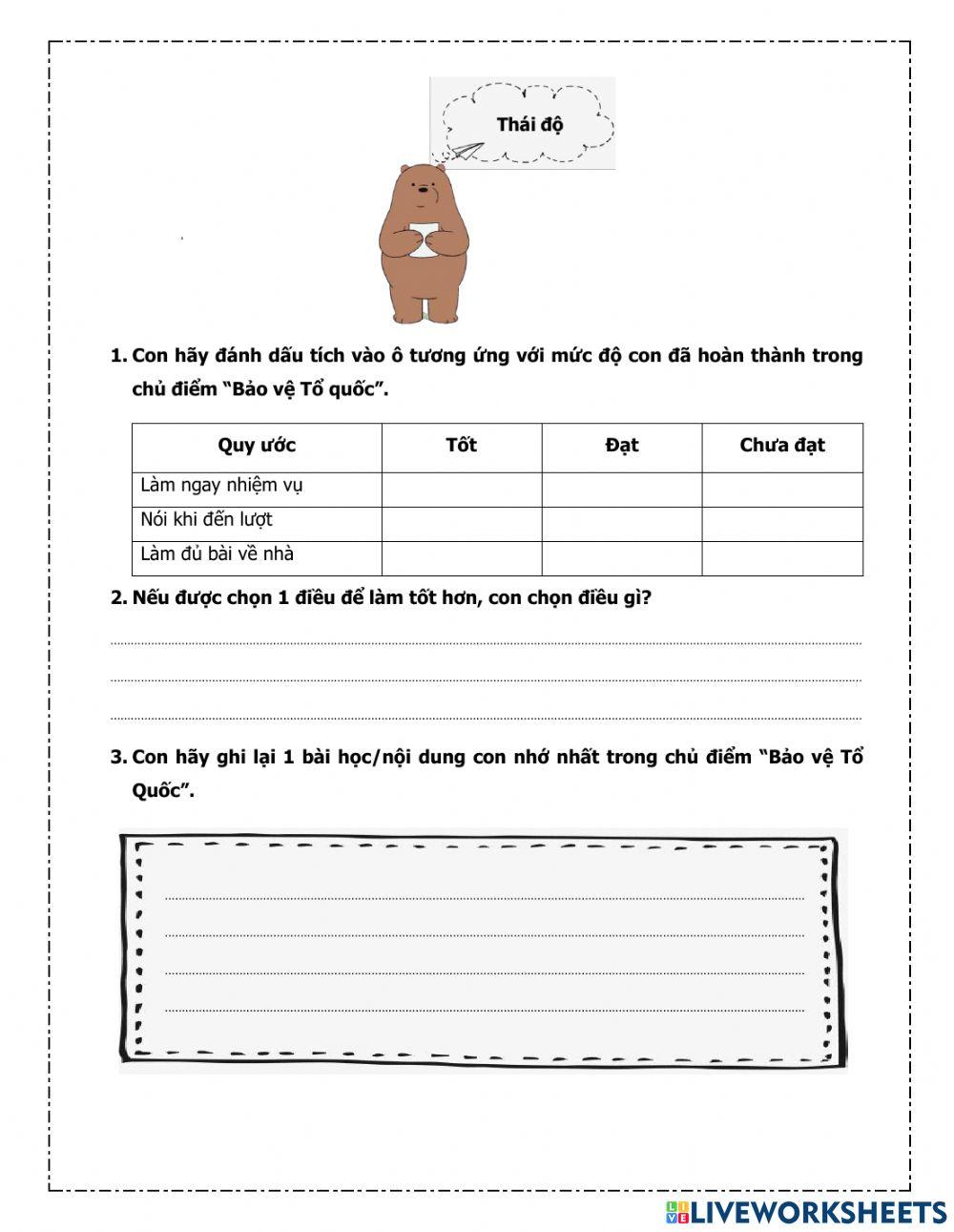 Phiếu tổng kết chủ điểm 1 - Bảo vệ Tổ quốc
