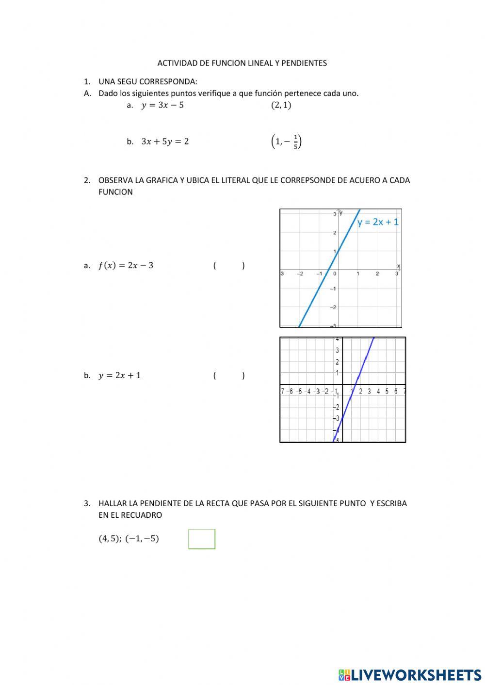 Funcion lineal y pendientes