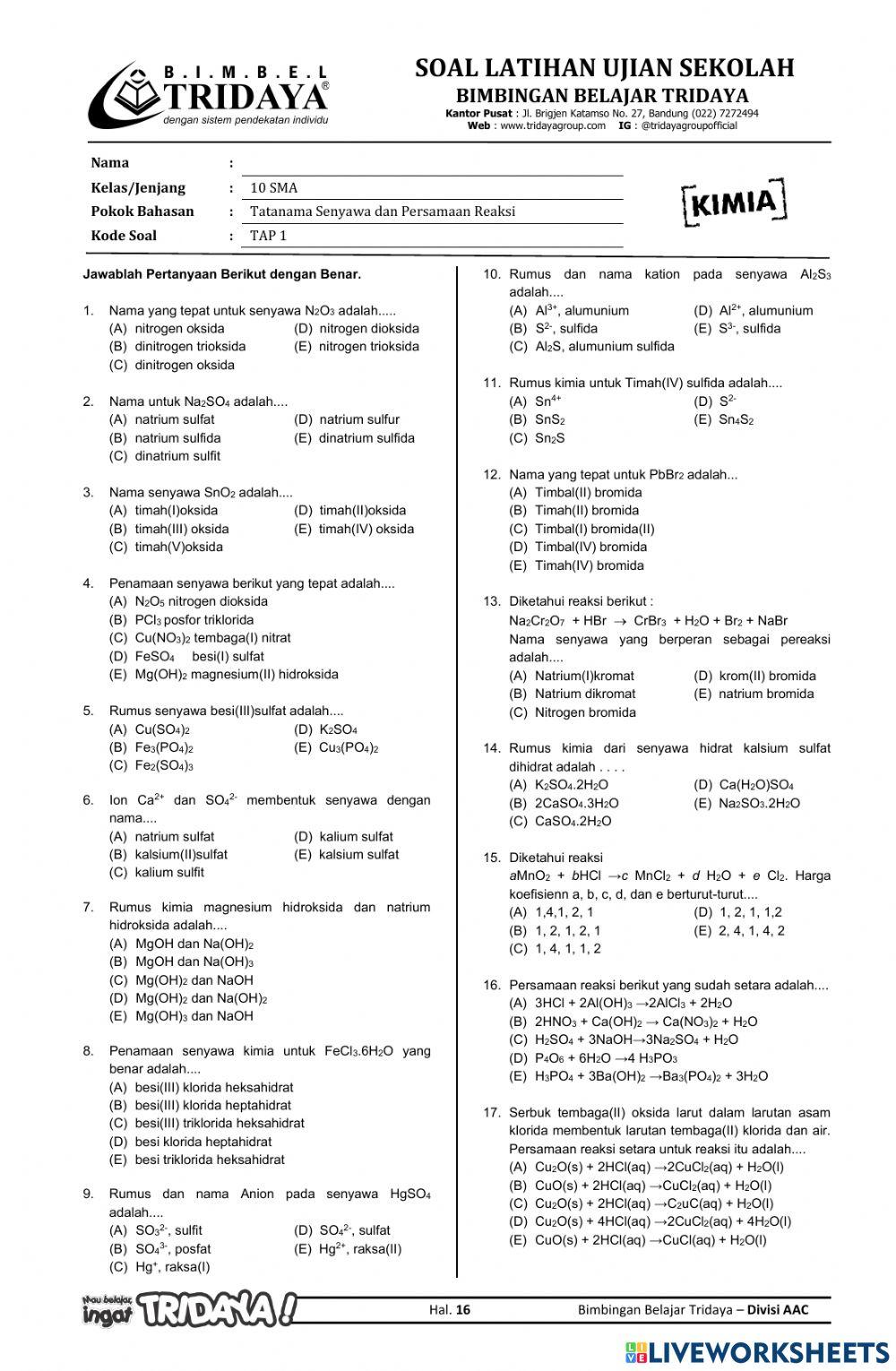 Tatanama senyawa dan persamaan reaksi