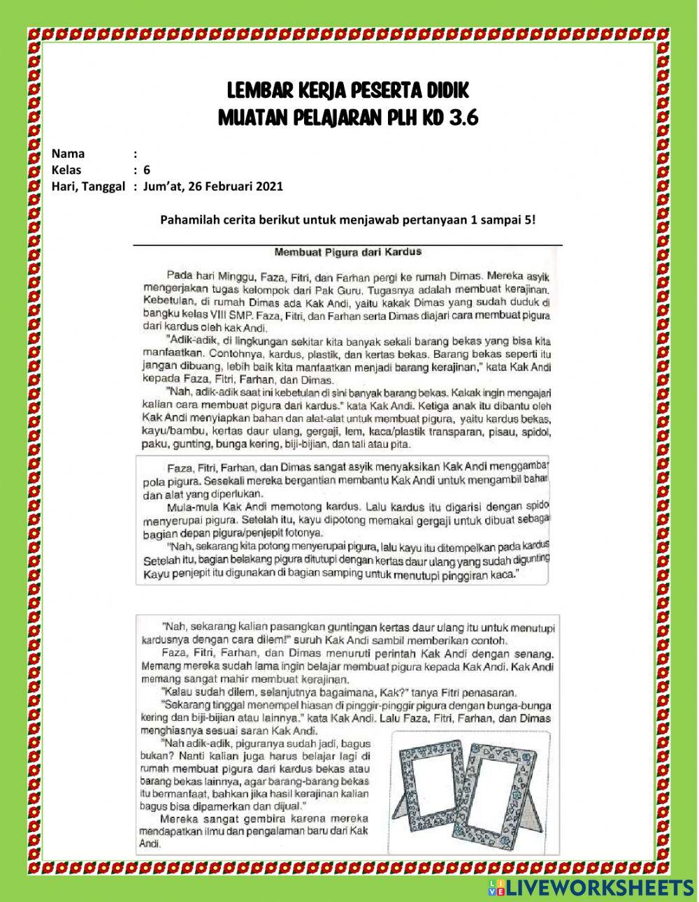 LKPD 6 PLH KD 3.6 Kelas 6