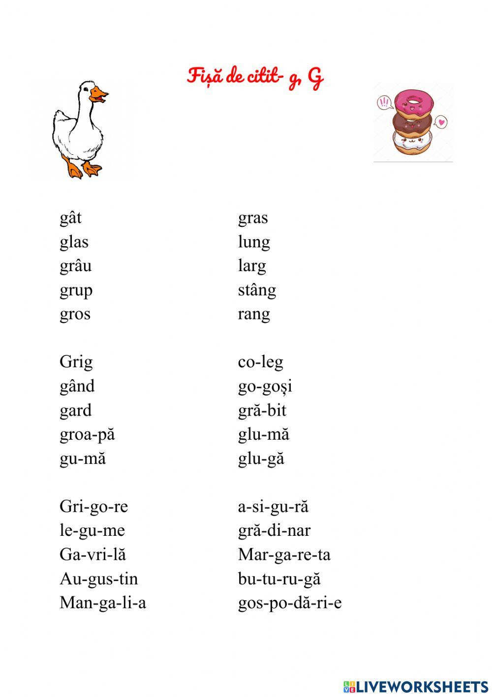 Fișă de citire-g, G