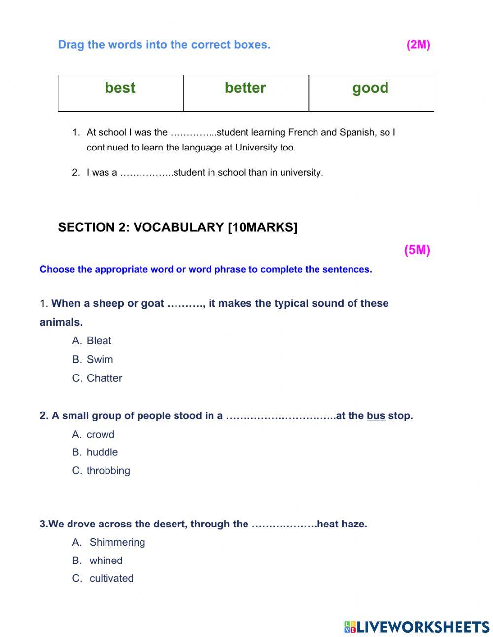 Grammar &vocabulary term 2 EAL