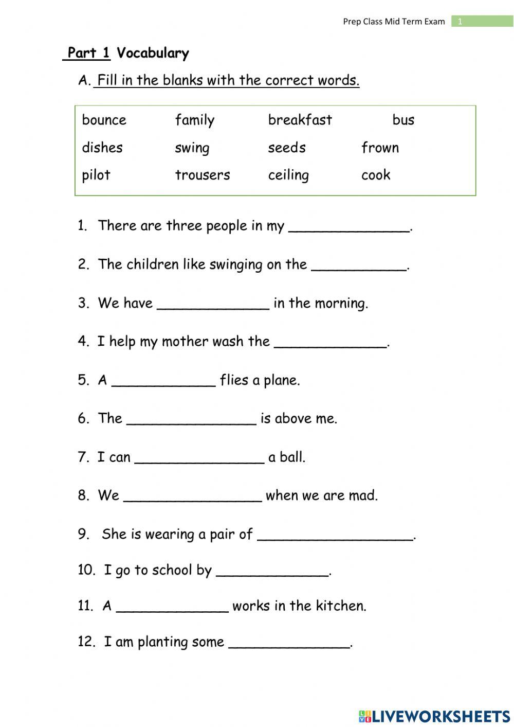 Cambridge Global English 1 - Mid Term Test