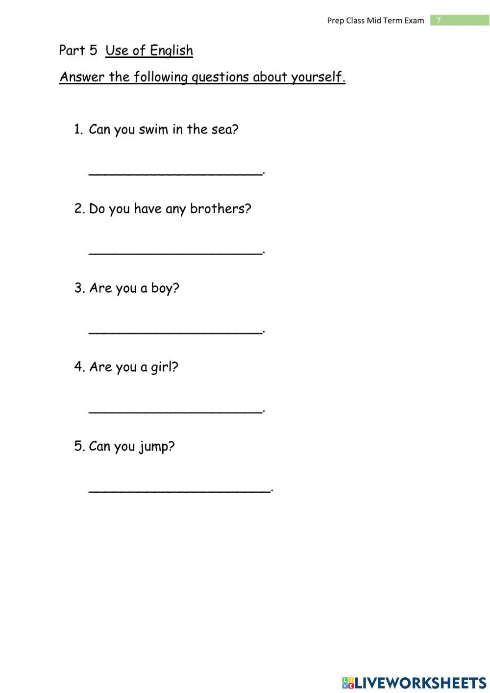 Cambridge Global English 1 - Mid Term Test