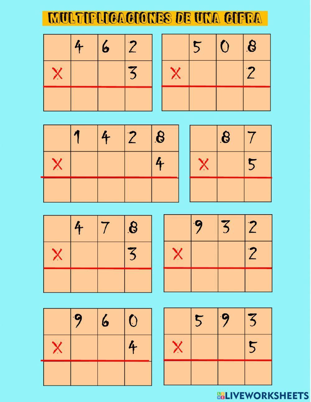 Multiplicación de una cifra exercise Live Worksheets