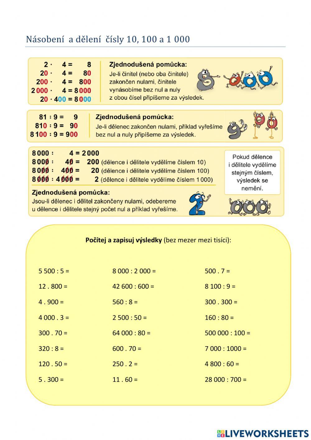Násobení a dělení 10, 100, 1000