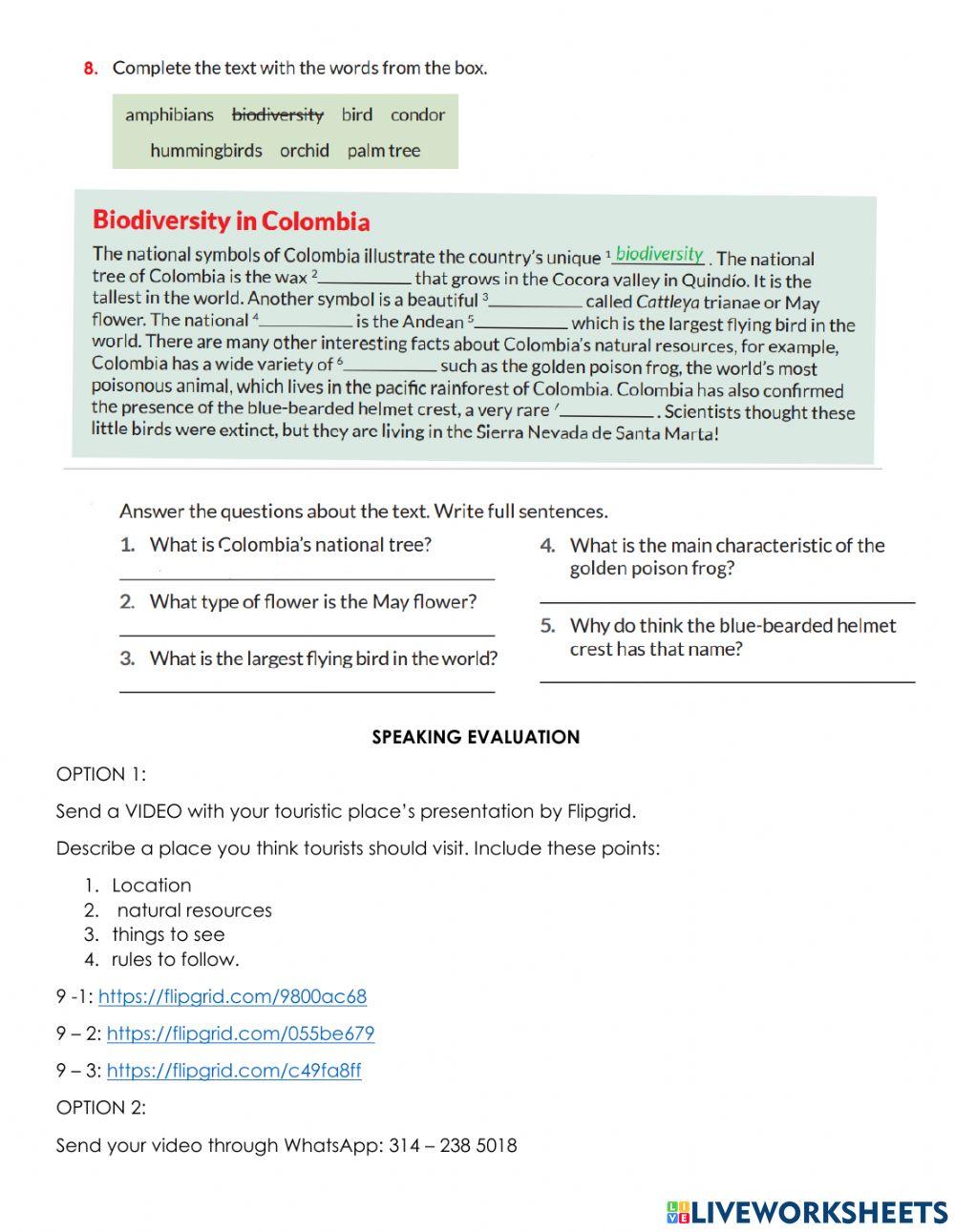 Crosscurricular project: Sustainability - Lesson 1: Colombia: A country of wonders