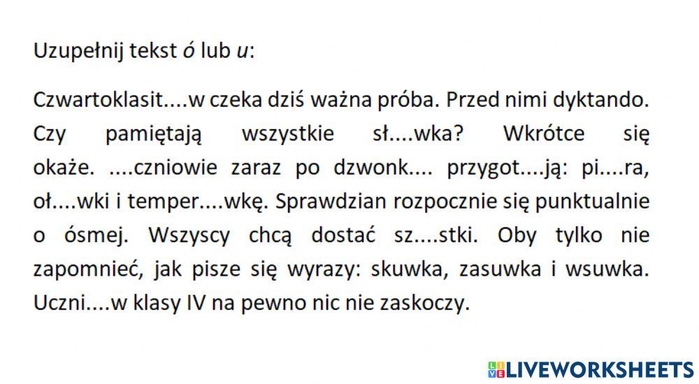 Dyktando Klasa 4 Z ą I ę 760241 | Dyktando dostosowane ó-u klasa 4 | AnnaKalusek