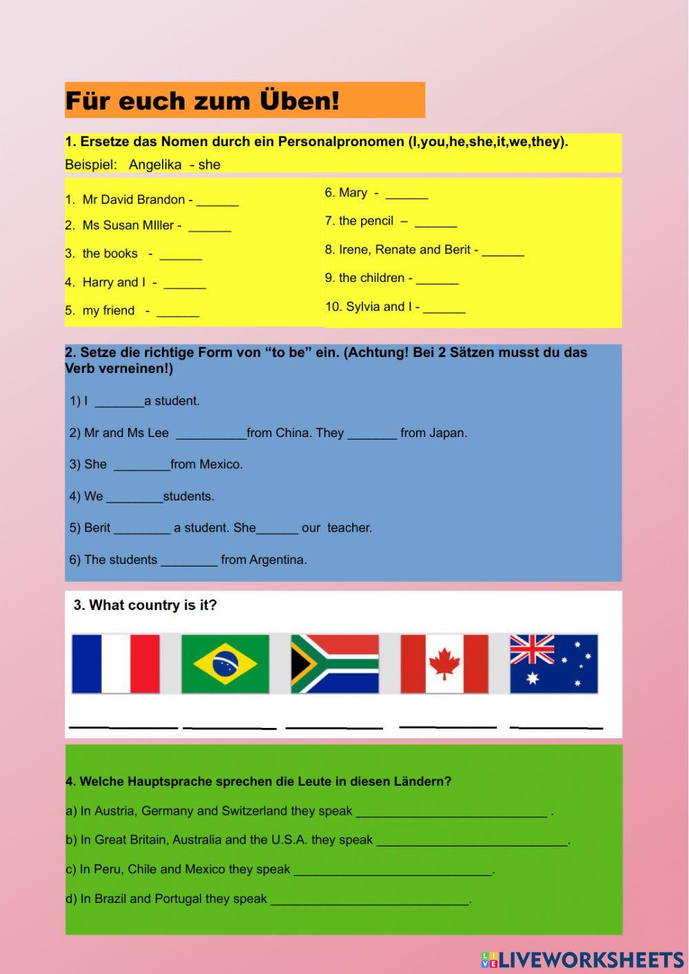 Practice verb to be and countries-languages