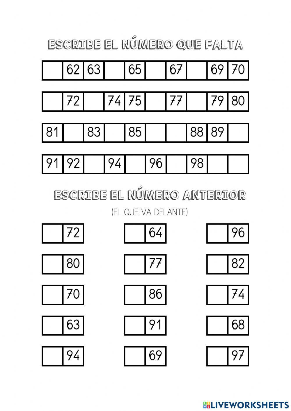 Los números del 70-100