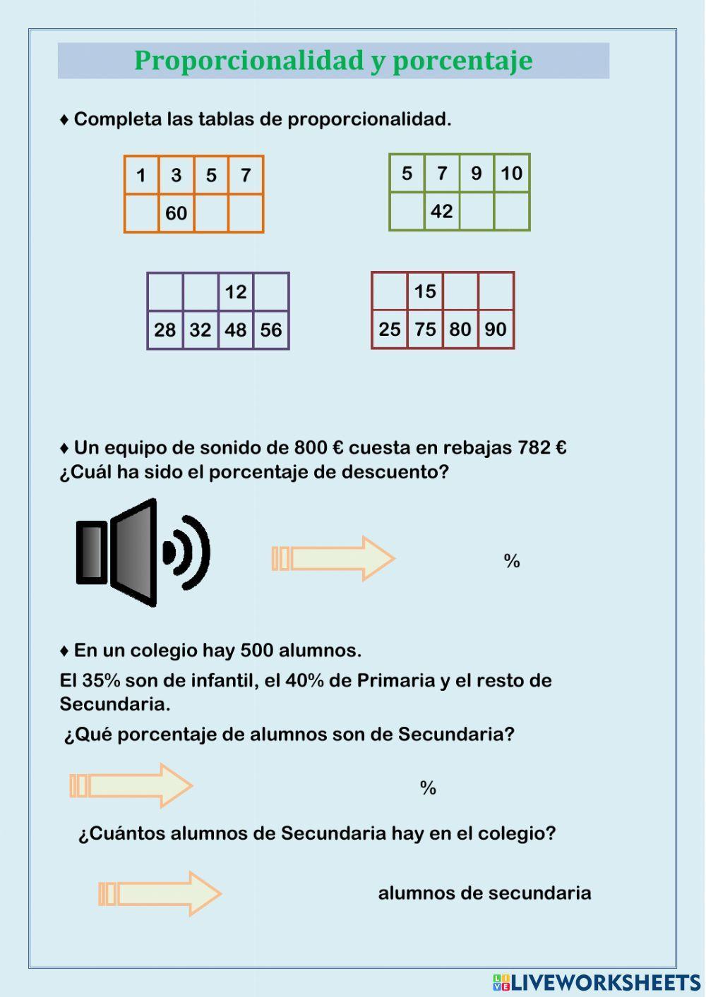 Problemas de proporciones y porcentajes