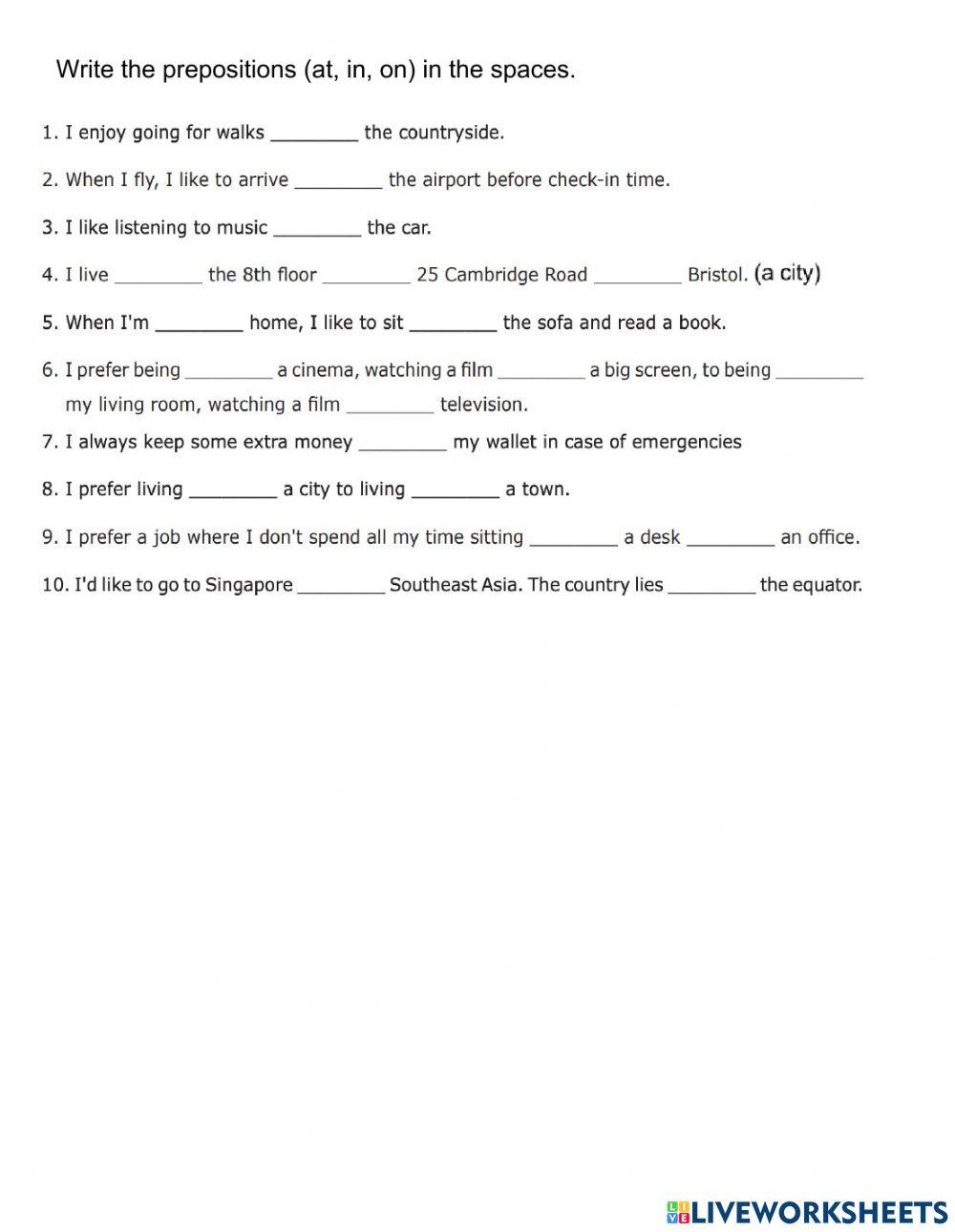 Prepositions of Place (at, in, on)