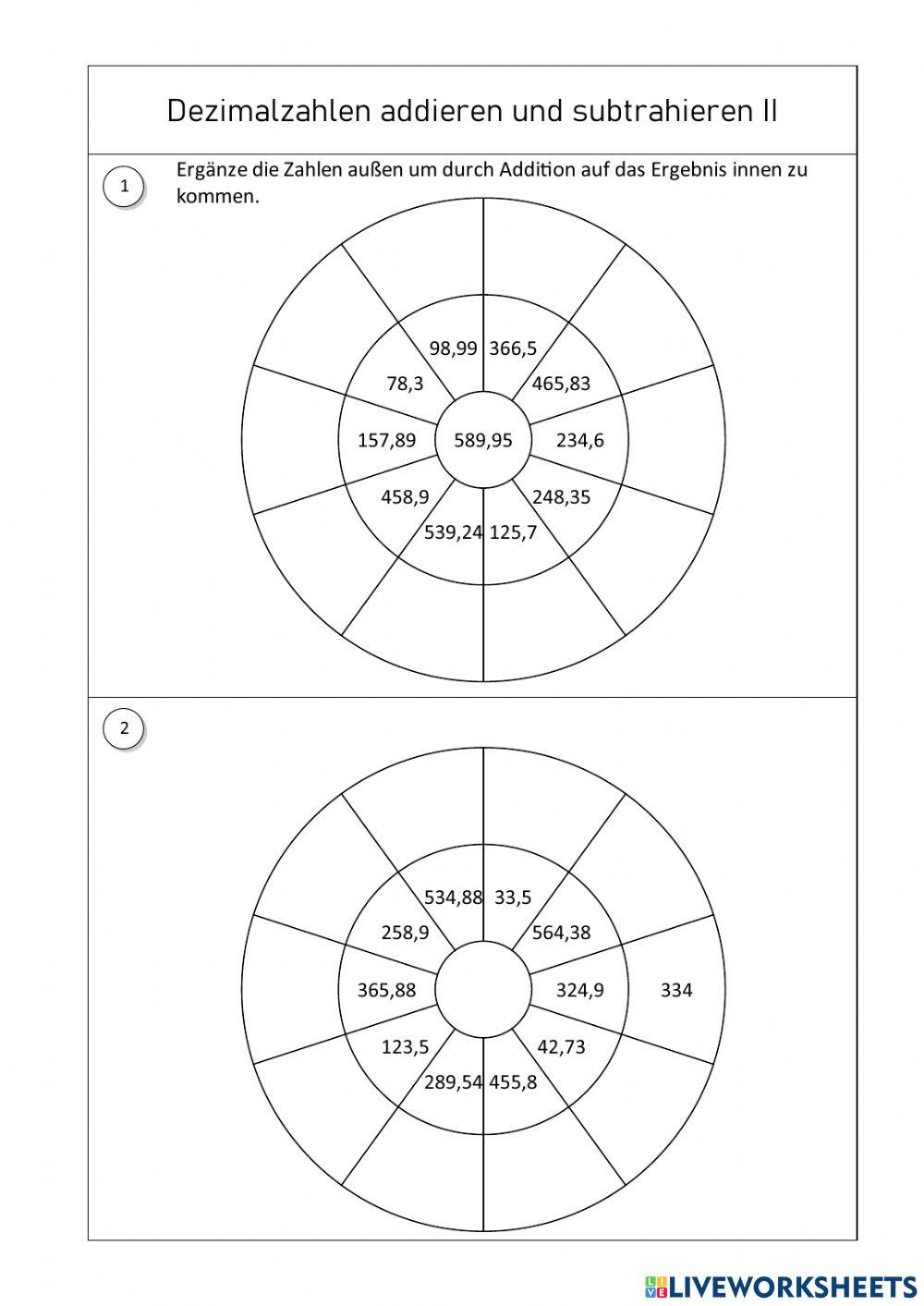 Dezimalzahlen addieren und subtrahieren II