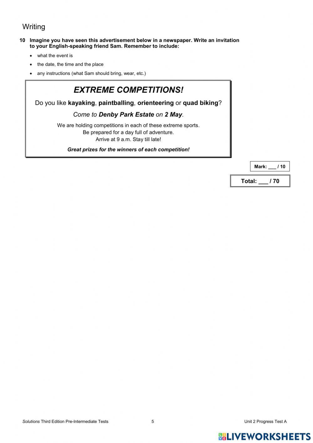 Maturita Solutions Pre-Intermediate - Progress Test Unit 2A