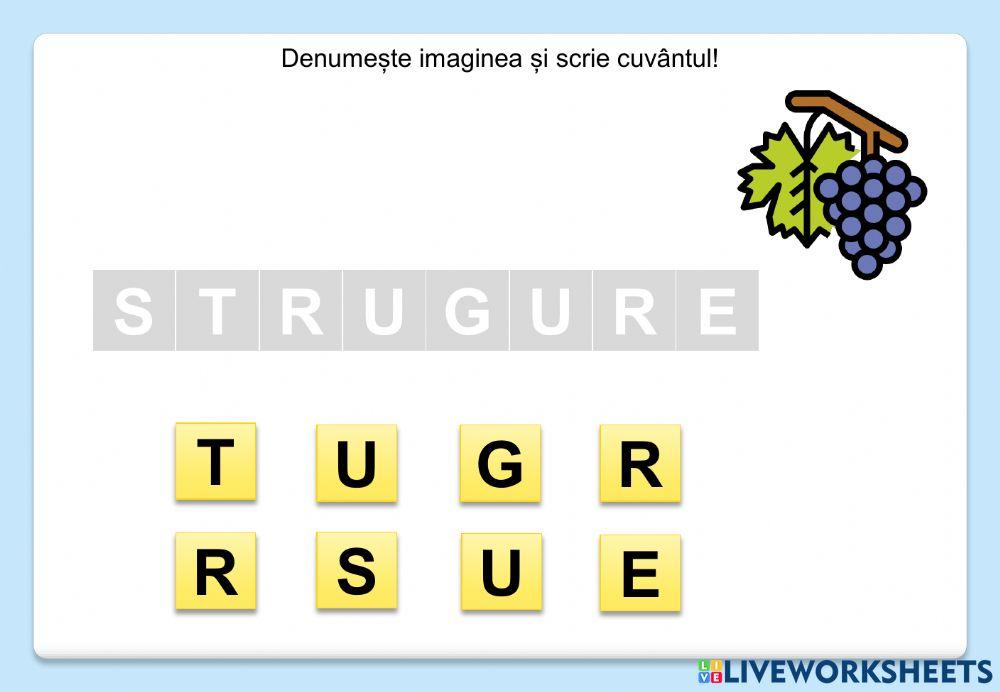 Denumește imaginea și scrie cuvântul! (Fructe)
