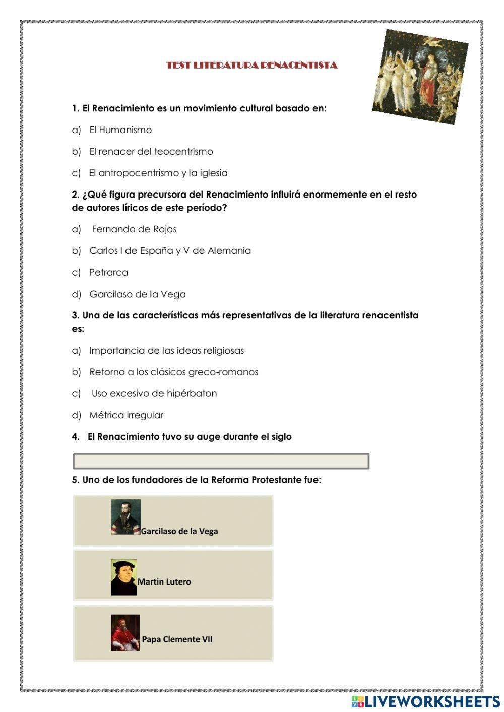 Test Literatura Renacimiento