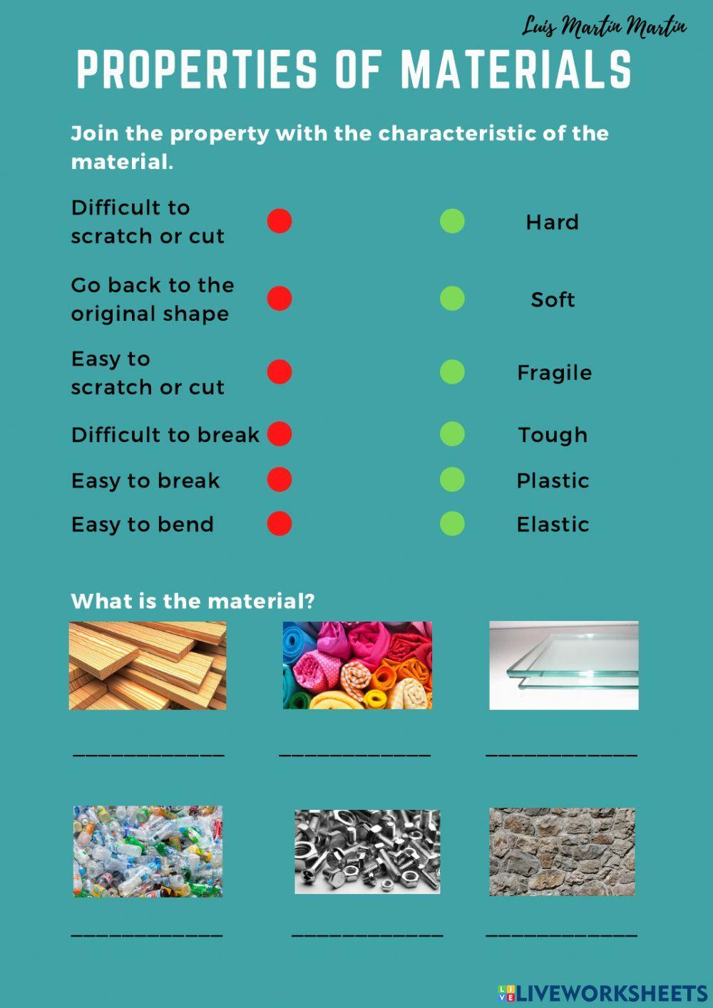 Properties of materials online practice Live Worksheets