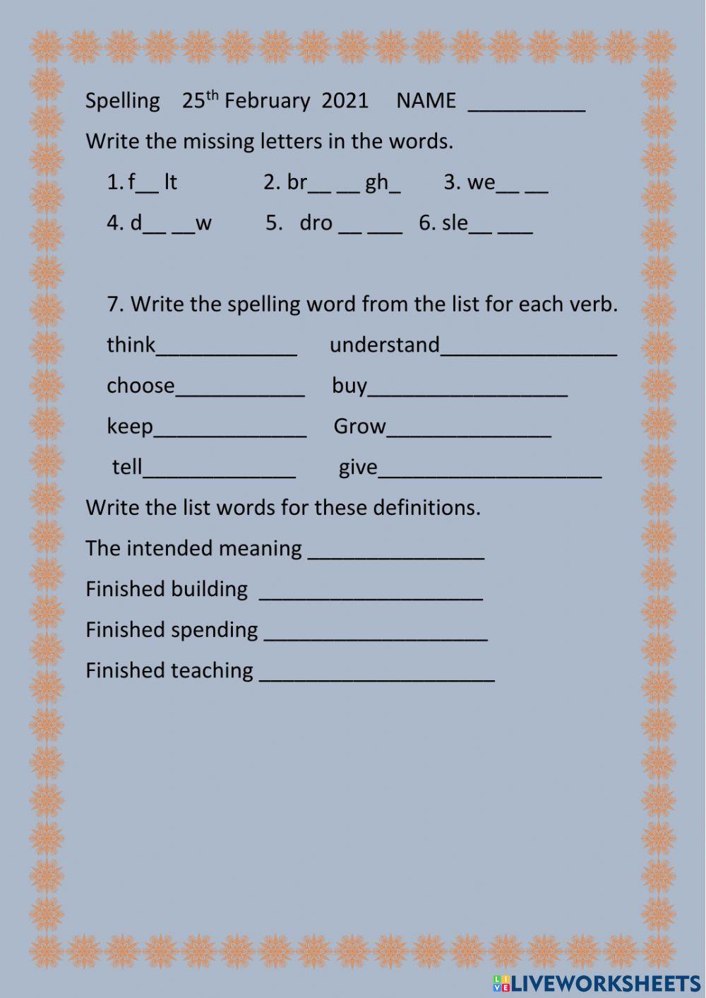 Spelling 25th Feb  Past tense Verbs