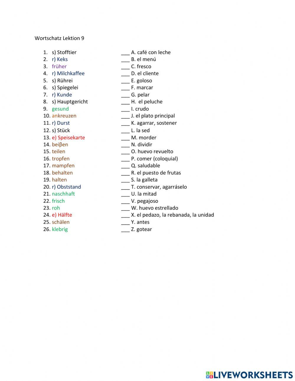 Wortschatz Lektion 9 A1 III