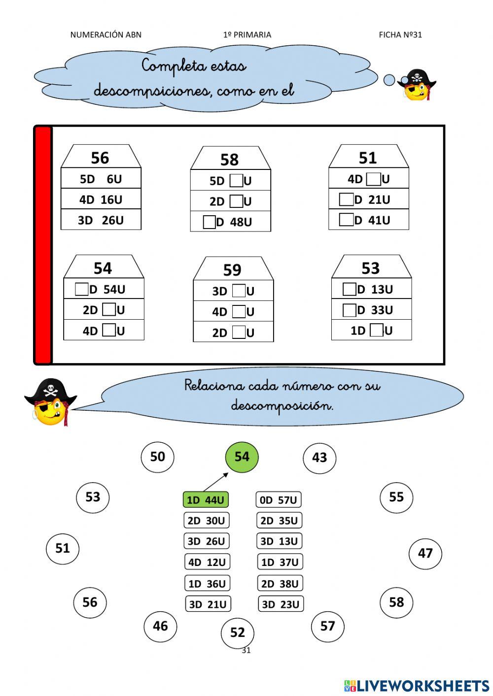 Numeración abn 1º primaria ficha 31