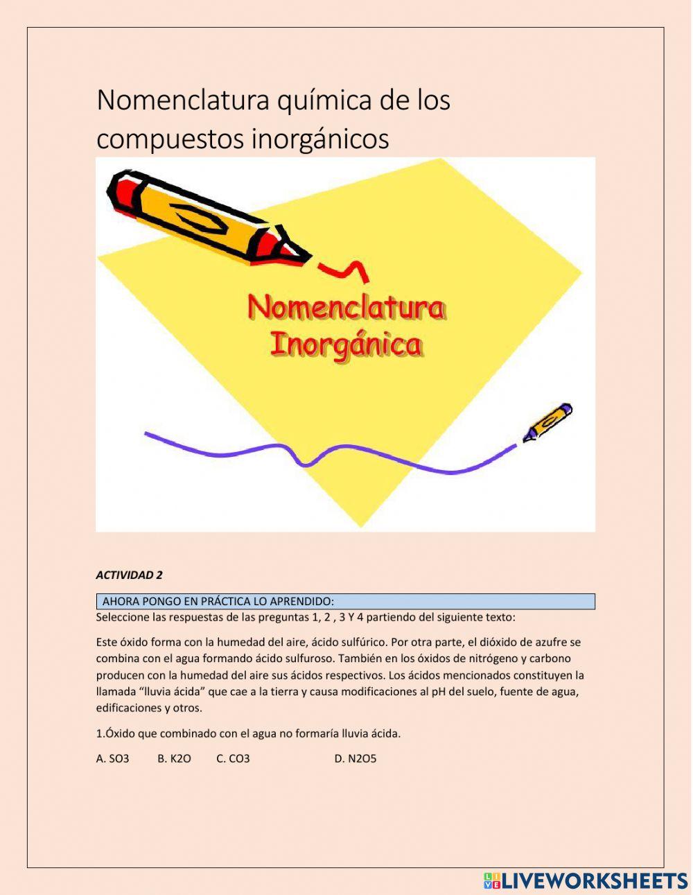 Ejercicios nomenclatura inorgánica