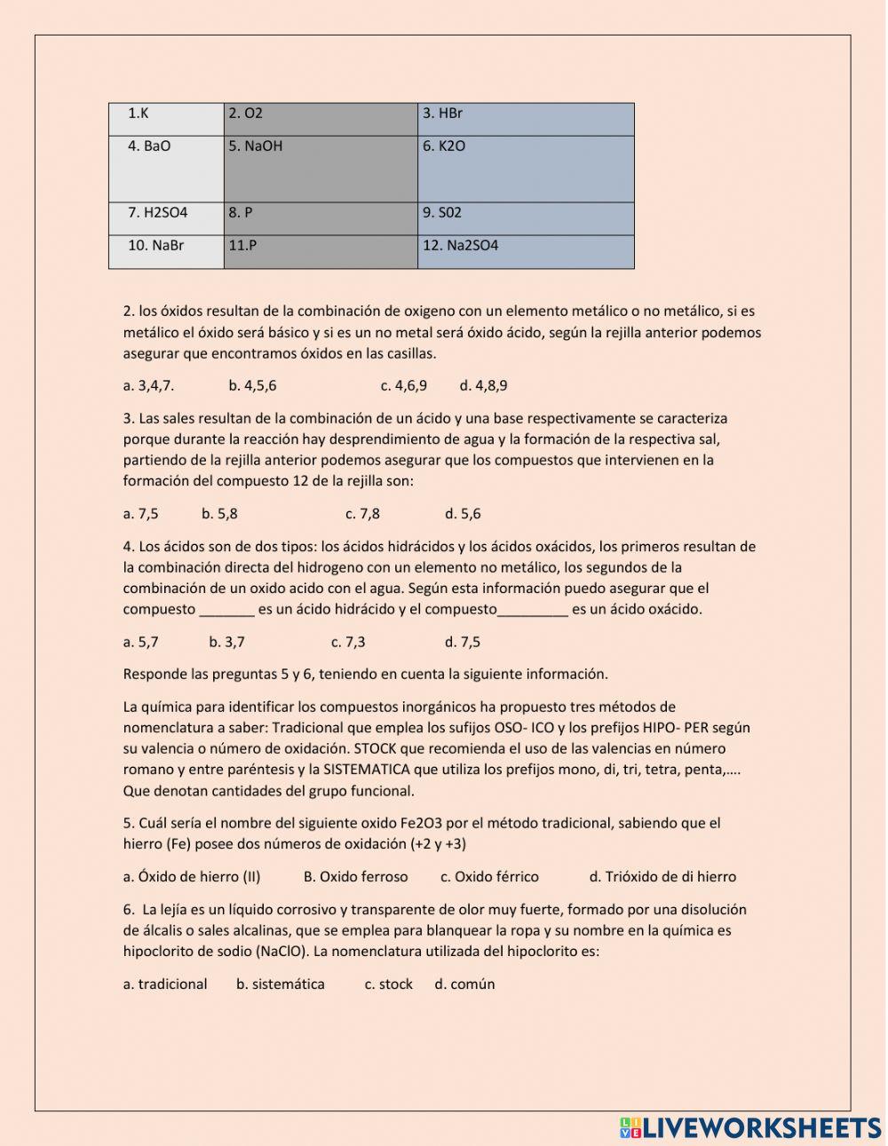 Ejercicios nomenclatura inorgánica