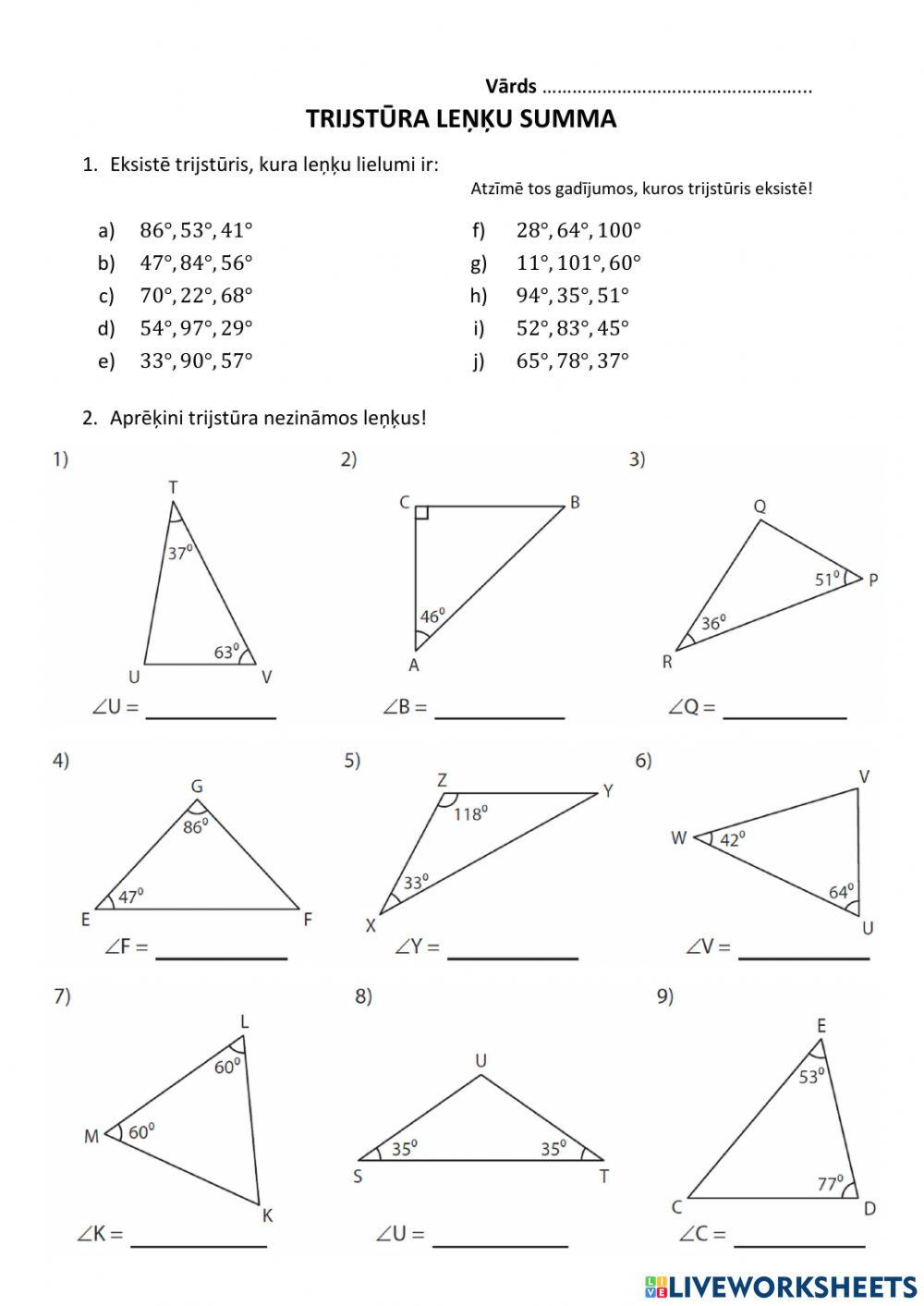 Trijstūra leņķu summa