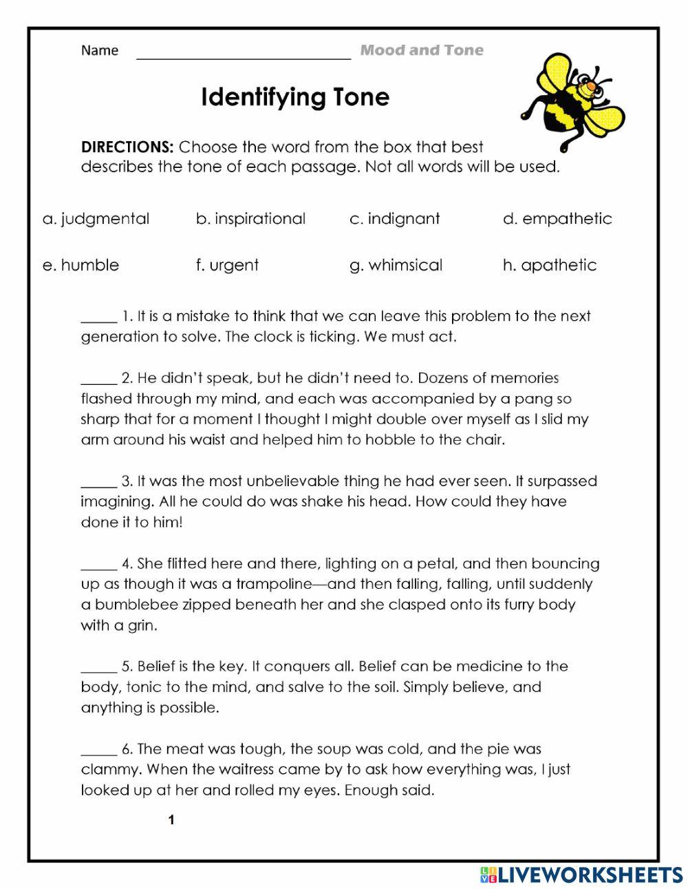 Tone VS Mood 4797769 IdaKh Live Worksheets