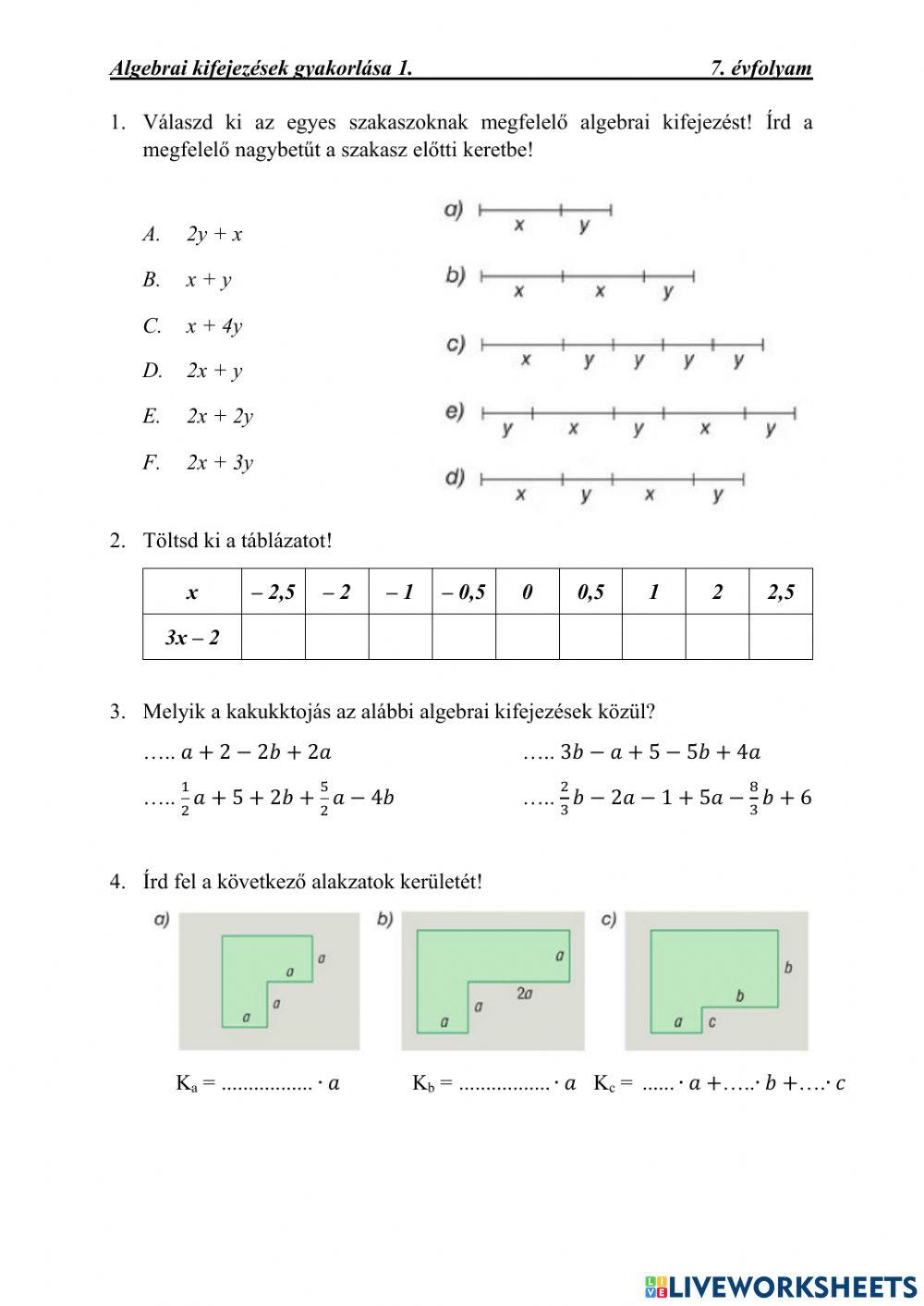 Algebrai kifejezésak 1.