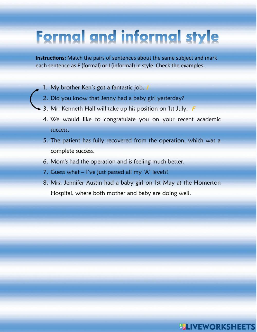 Formal and iformal styles