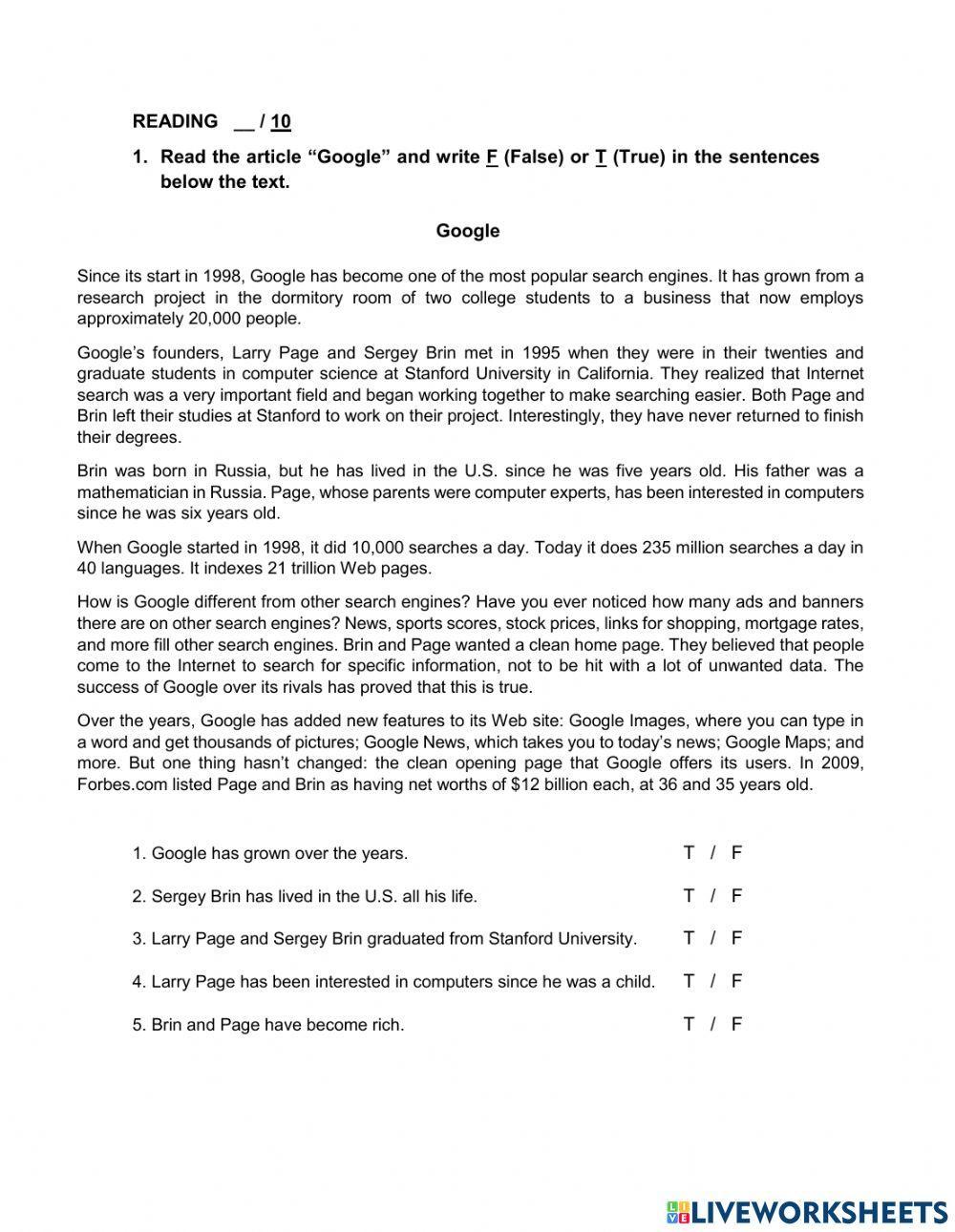 Present Perfect Reading Quiz