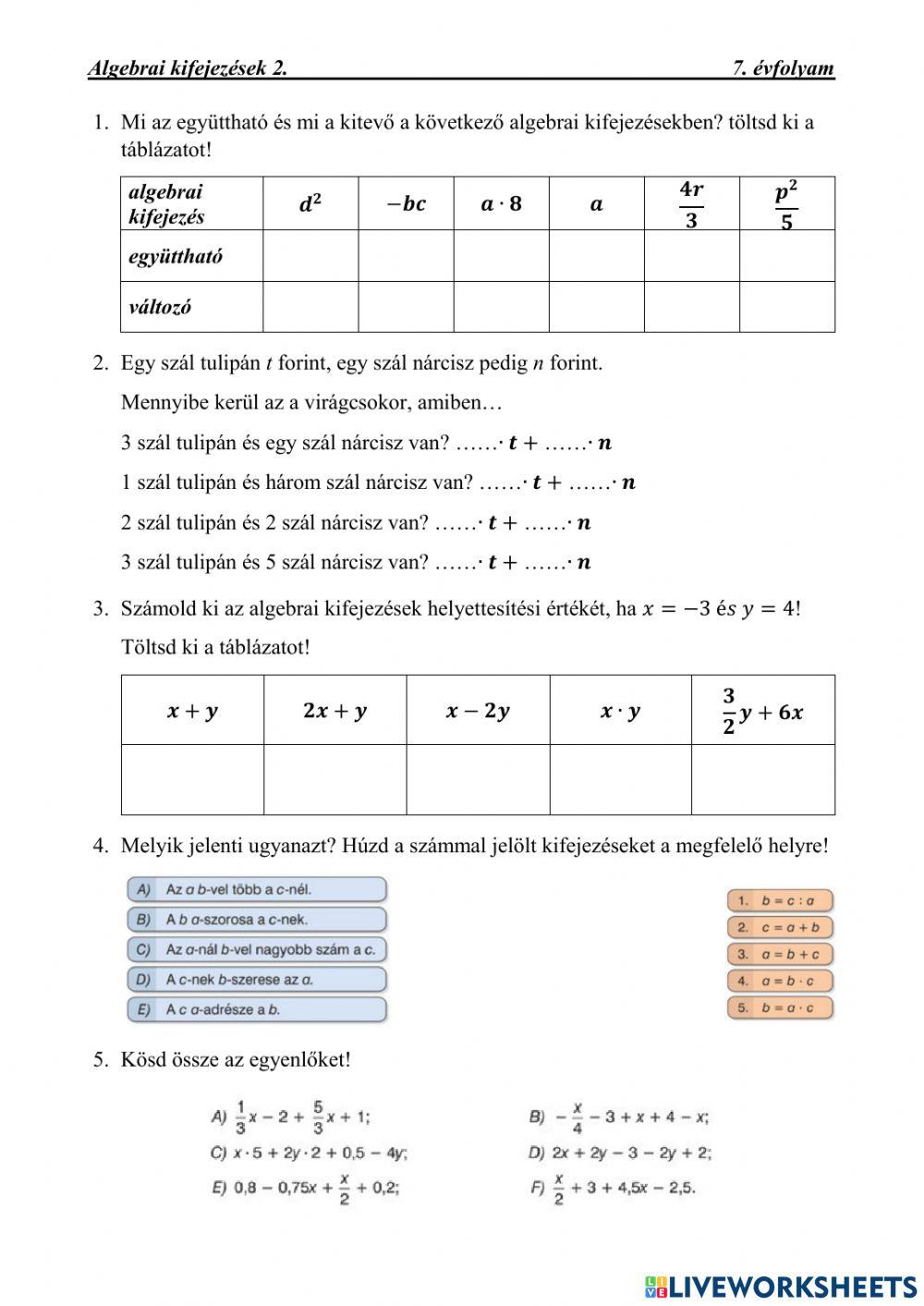Algebrai kifejezések 2.