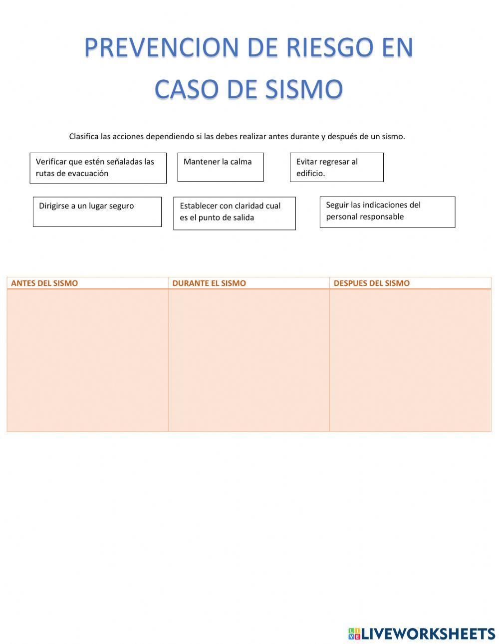 Prevención en caso de sismos