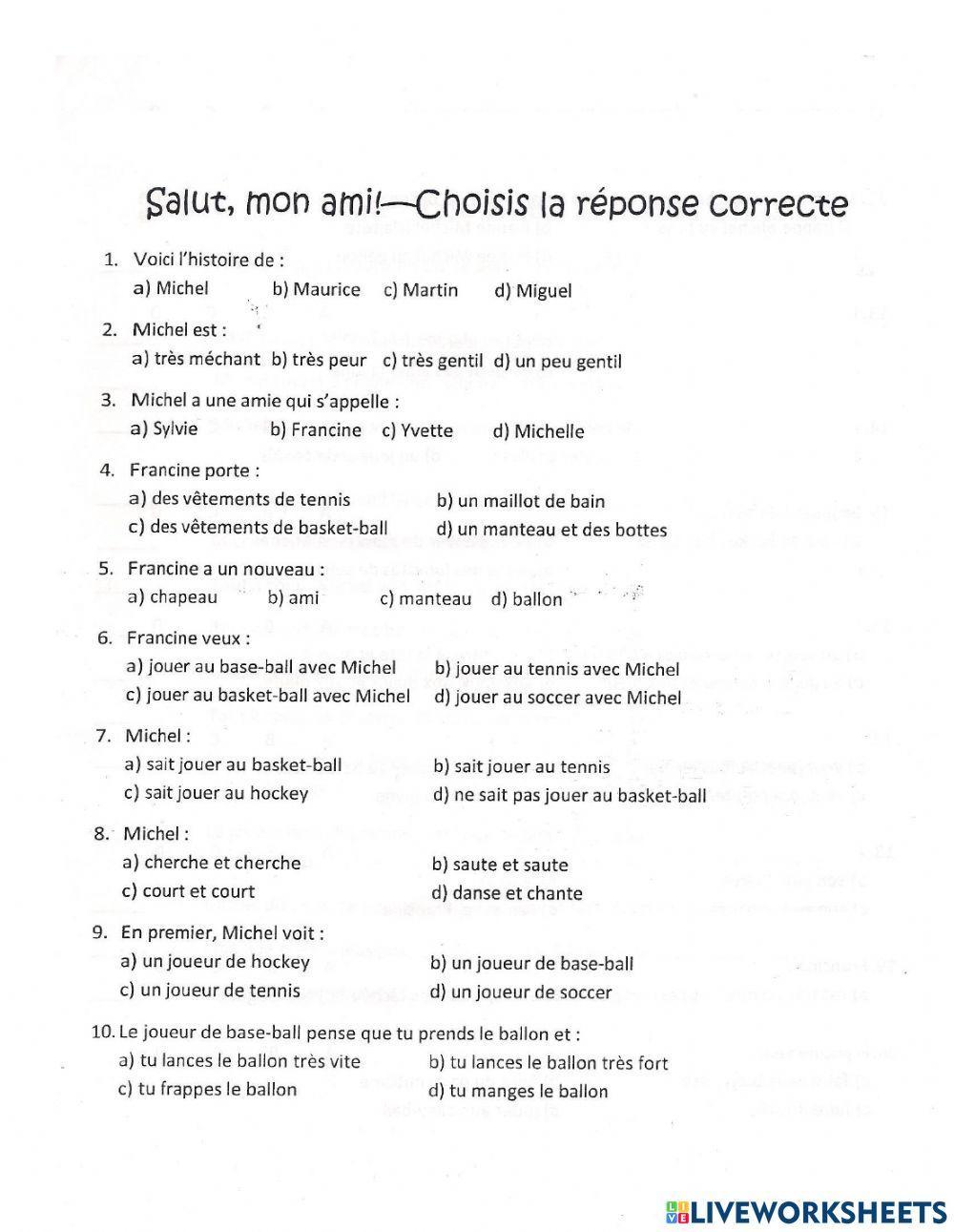 Salut mon ami - Choix multiple