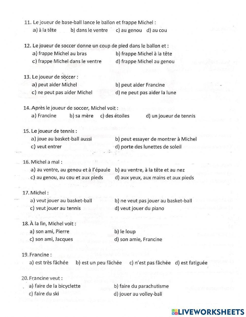 Salut mon ami - Choix multiple