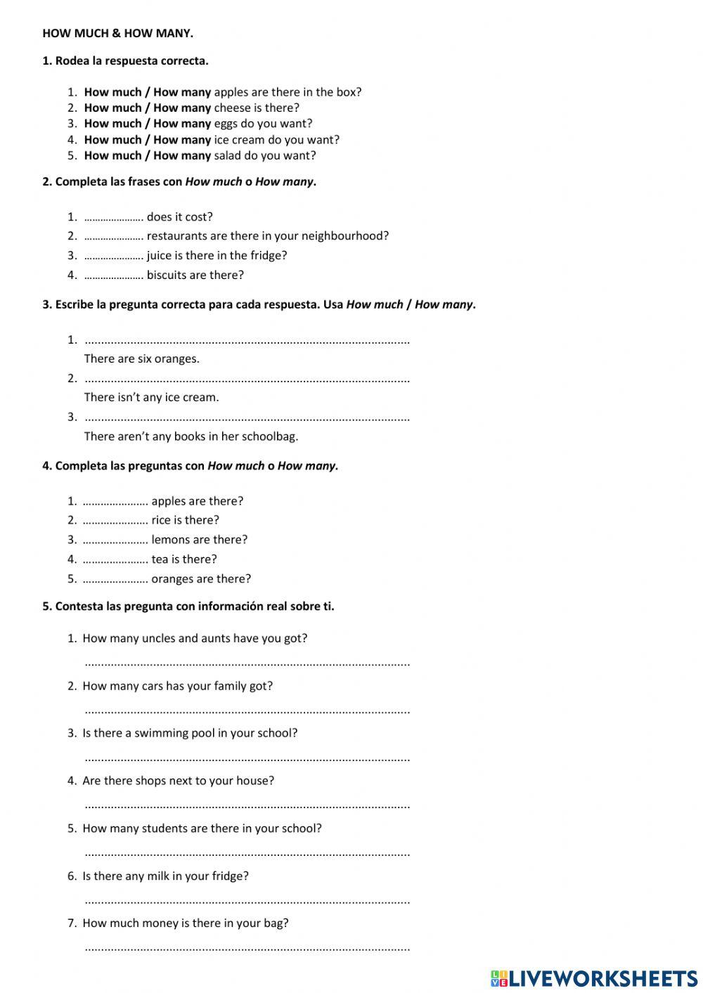 How Much - How Many worksheet | Live Worksheets