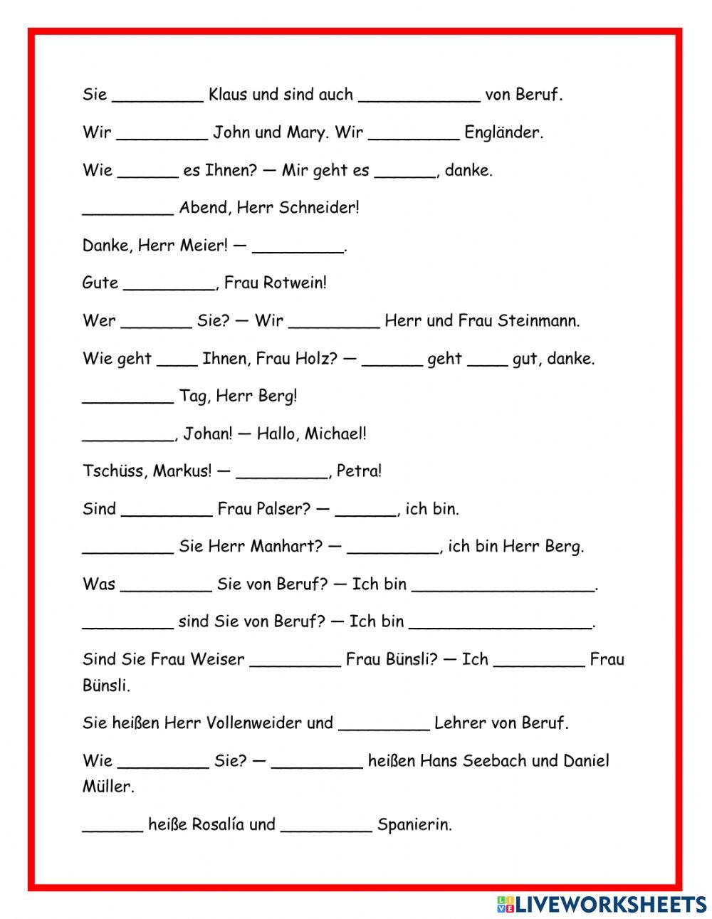 Deutsch A1 - Übungsblatt 1