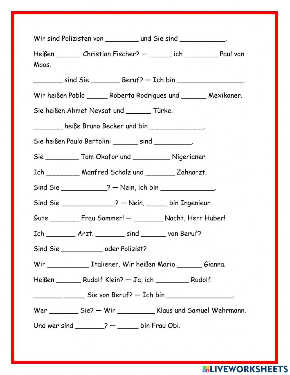 Deutsch A1 - Übungsblatt 1