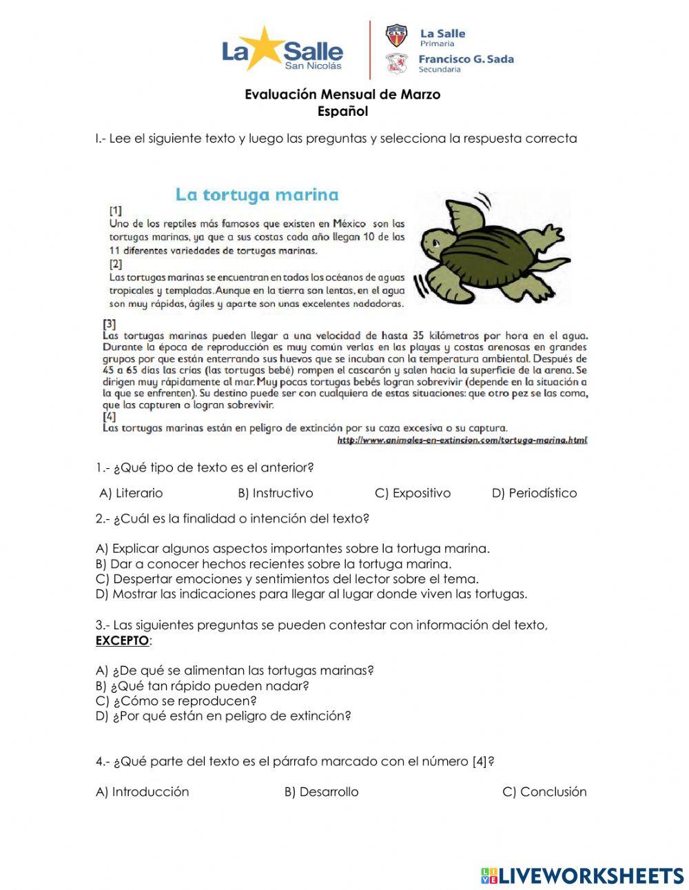 Evaluación de Marzo de Español